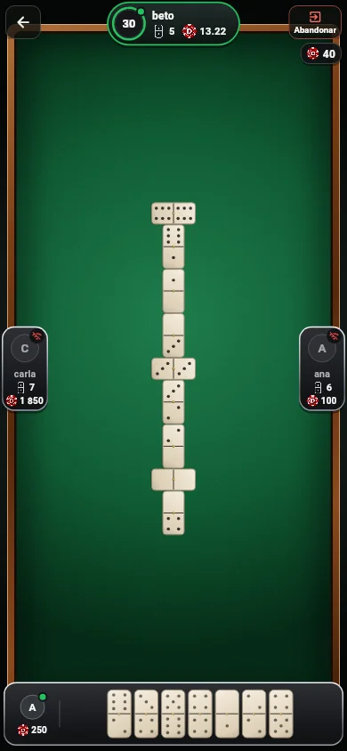 A DOMINO REAL domino table on a phone: green felt and bone tiles
