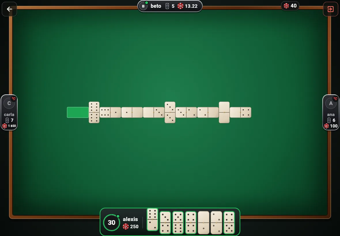 A domino game in progress at a DOMINO REAL table